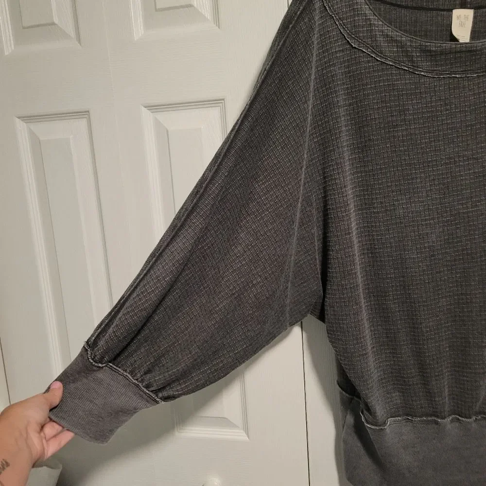 Free People We the Free Willow Washed Gray Thermal Top Size Medium